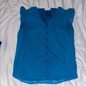 Calvin Klein Blue Ruffled Cap Sleeve Blouse